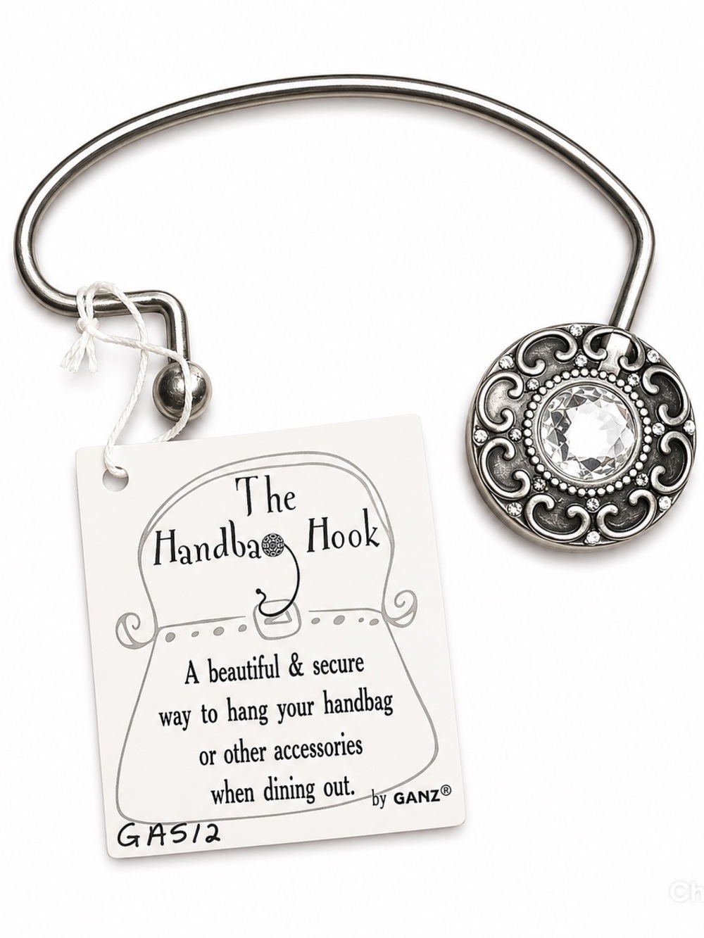GANZ Silver Handbag Hook with Clear Crystal Accent
